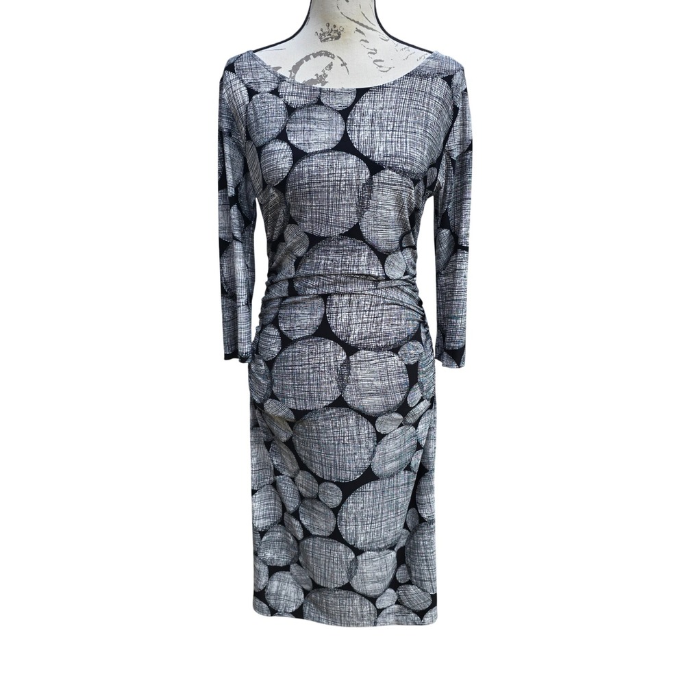 KAMALIKULTURE Norma Kamali Black White Ruched Dress 3/4 Sleeve Medium